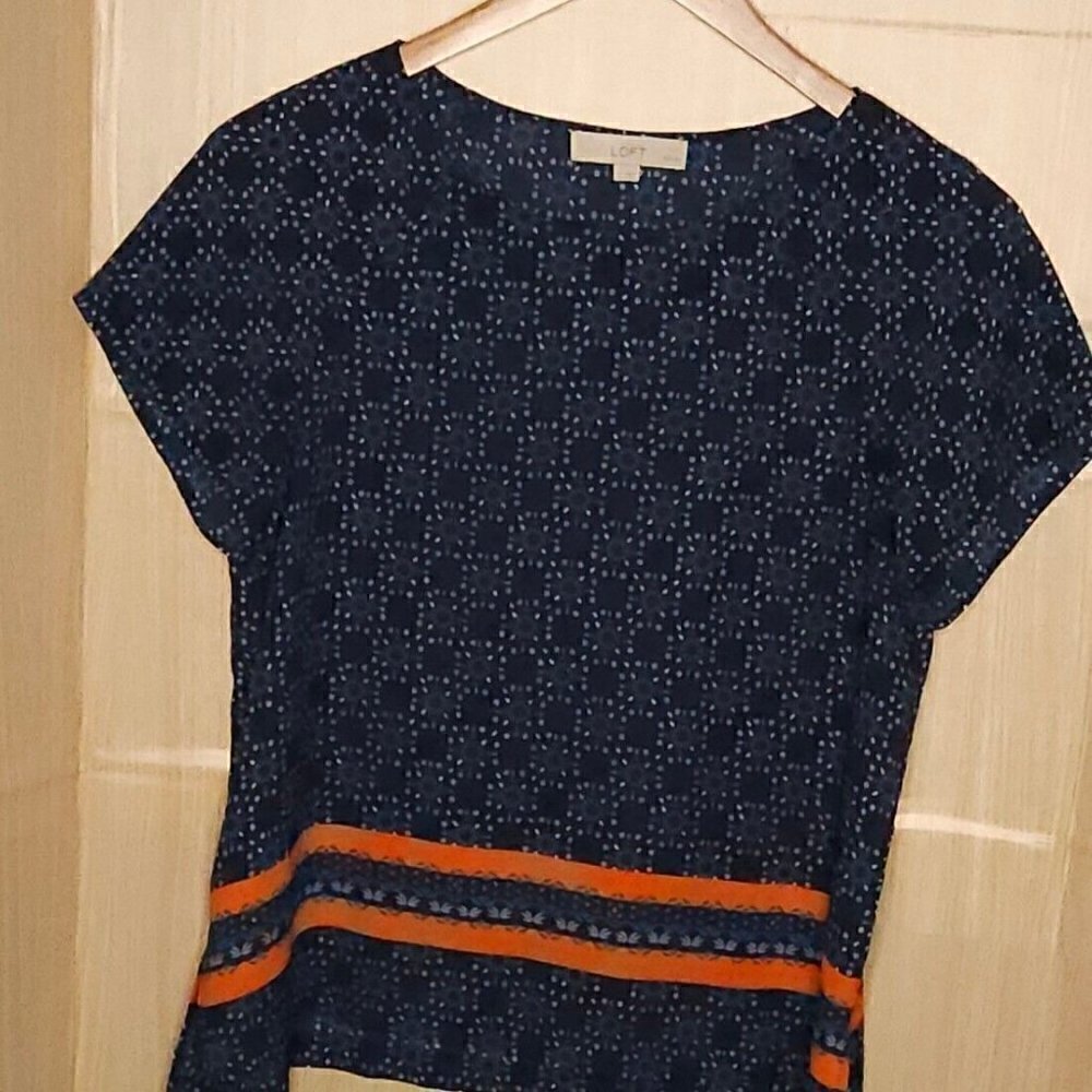 Loft Womens Petite Navy Orange Blouse